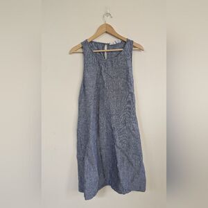 Sigric Olsen 100% Linen Blue Chambray Sleeveless Textured Swing Dress S Small
